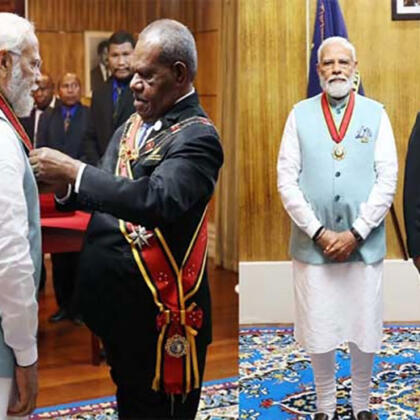 Pm Modi Honoered By Jems Marape Papua New Gini